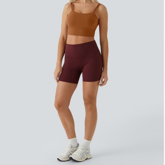 HALARA Double Straps Rust BrownBackless Twisted Cropped Yoga Sports Bra Tank Top - Picture 2 of 9